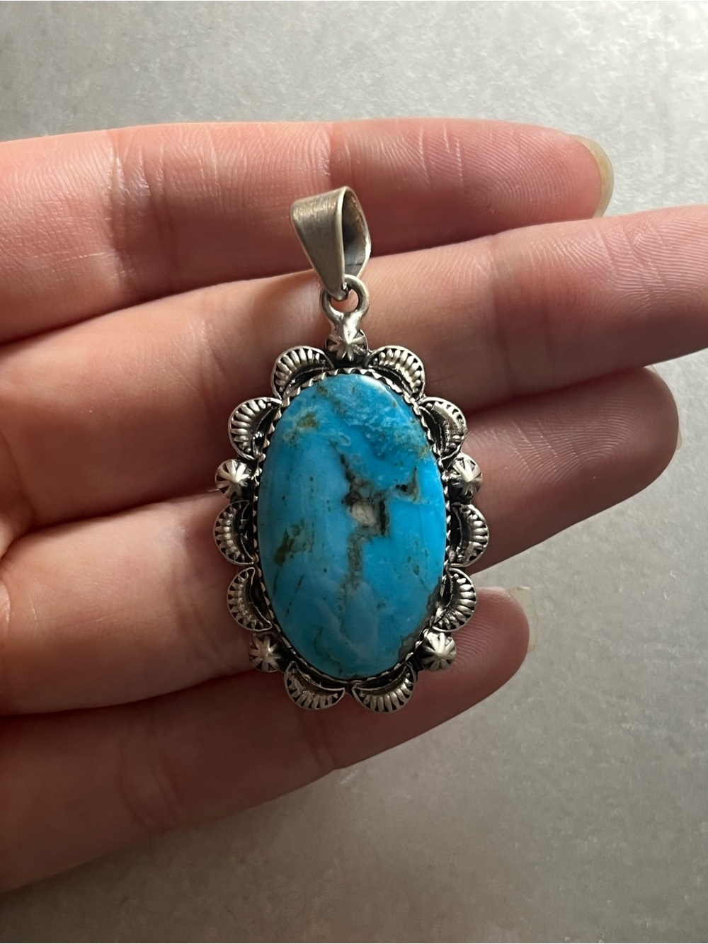 Morenci Turquoise Sterling Silver Large Pendant